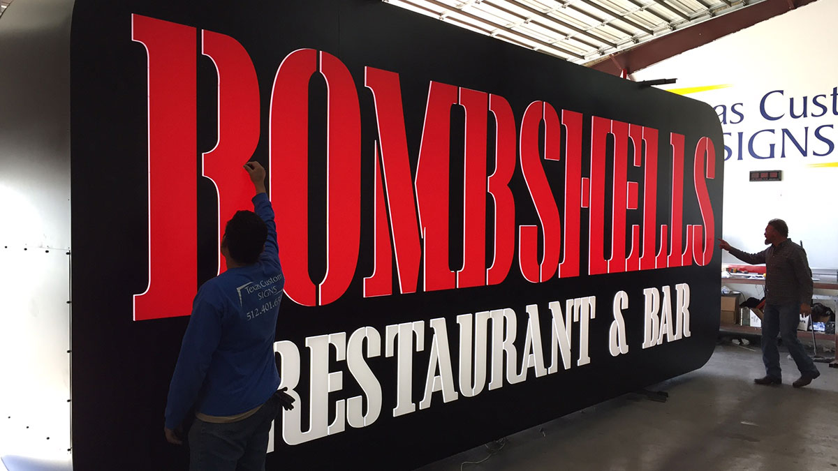 Bombshells sign built and installed by Texas Custom Signs
