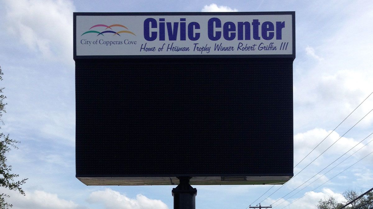 Civic Center Led Display Installed By Texas Custom Signs