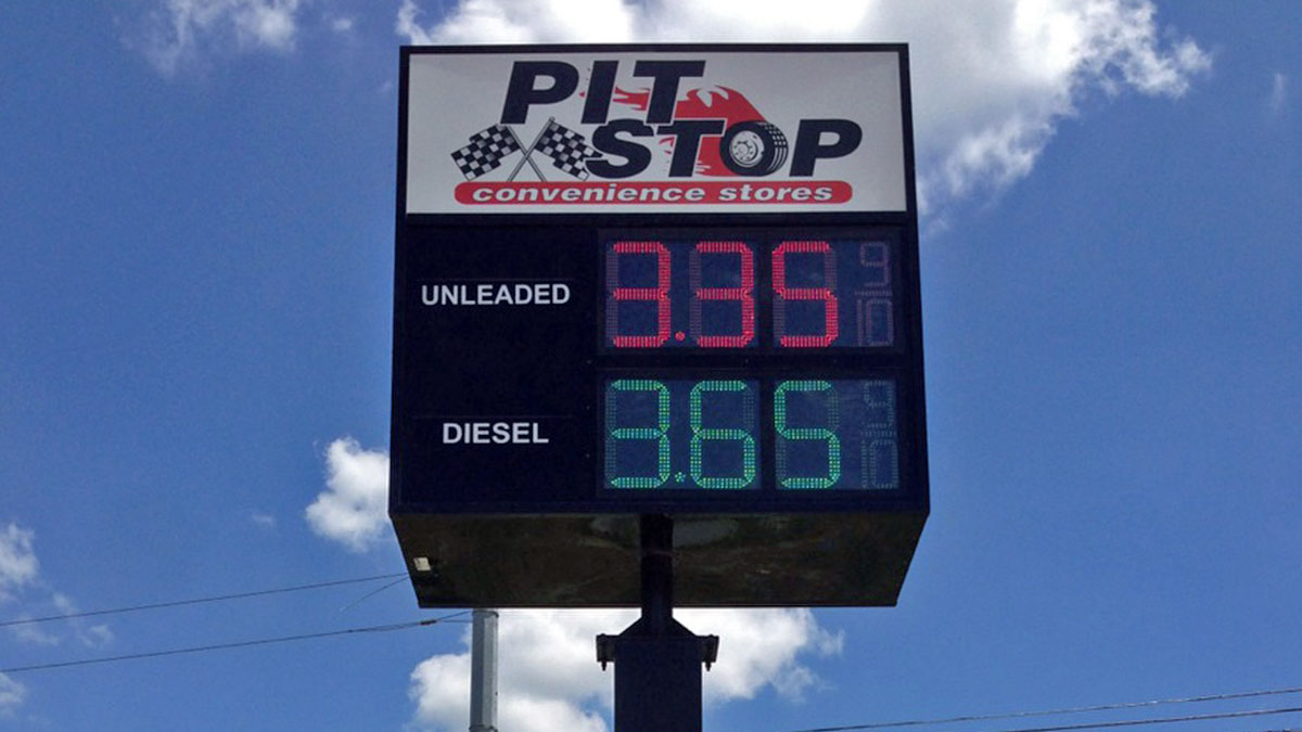 Pit Stop LED Display Installed By Texas Custom Signs