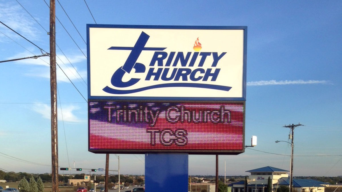 Trinity Church LED display installed by Texas Custom Signs