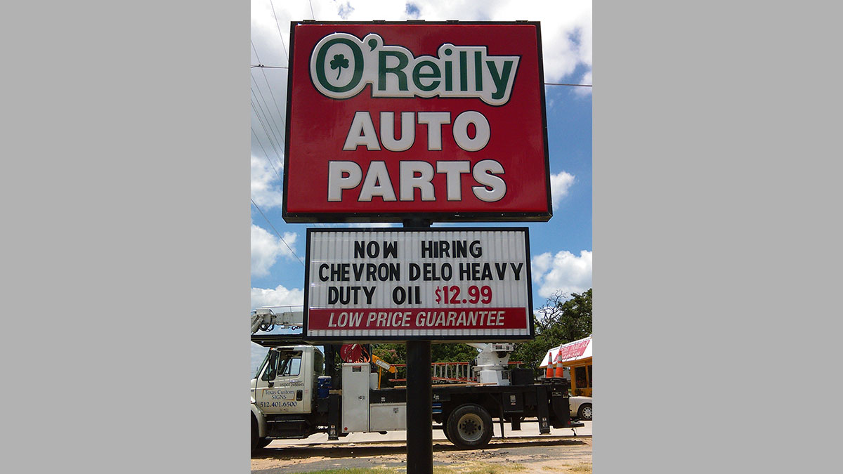O'Reilly'S Auto Parts Sign Repaired By Texas Custom Signs